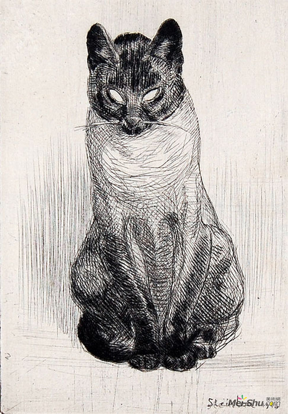 索菲尔·史坦林(Theophile Steinlen)高清作品《坐着的暹罗猫》