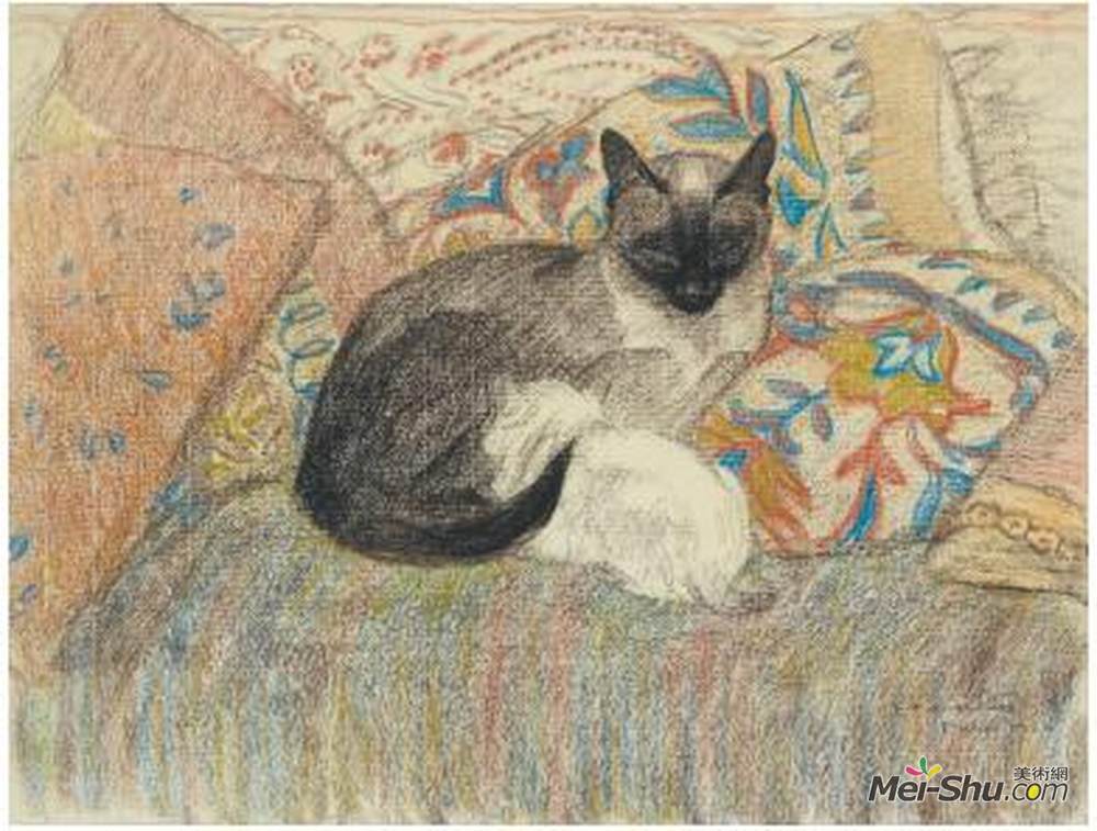 索菲尔·史坦林(Theophile Steinlen)高清作品《暹罗猫和她的小猫》
