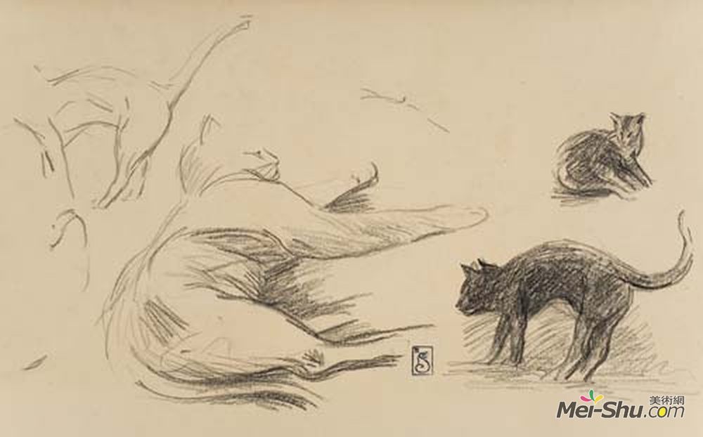 索菲尔·史坦林(Theophile Steinlen)高清作品《猫的研究》