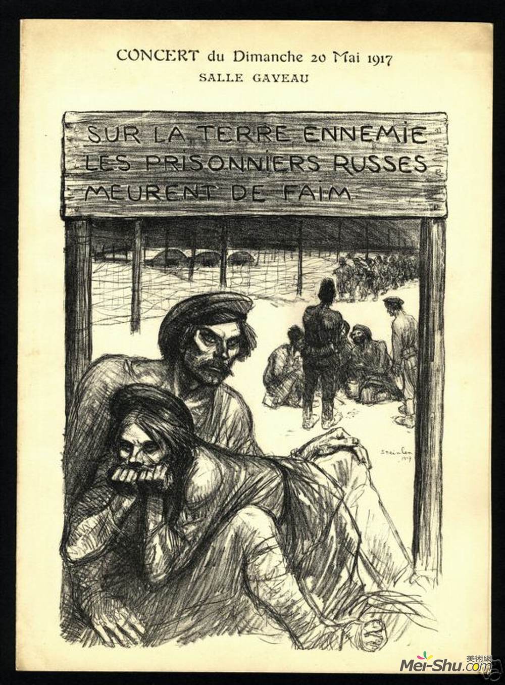 索菲尔·史坦林(Theophile Steinlen)高清作品《在敌人的土地上，俄国囚犯挨饿》