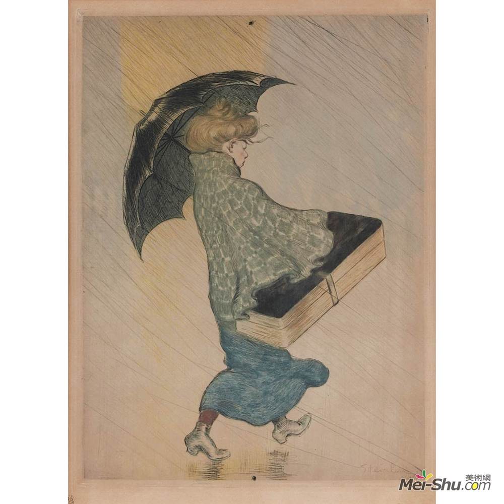 索菲尔·史坦林(Theophile Steinlen)高清作品《外勤女店员在雨中》