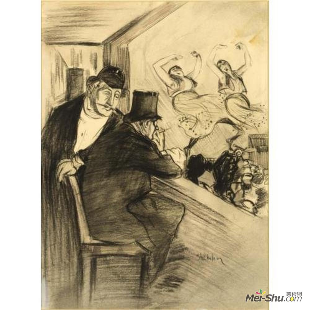 索菲尔·史坦林(Theophile Steinlen)高清作品《剧院里的两个男人》