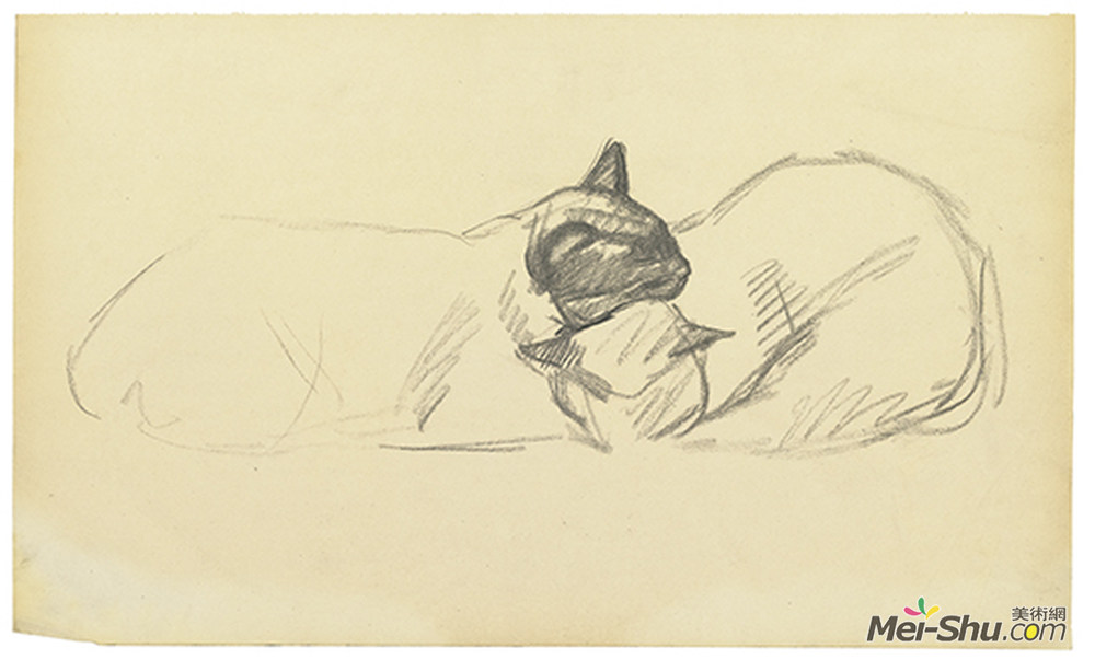 索菲尔·史坦林(Theophile Steinlen)高清作品《两只睡觉的猫》