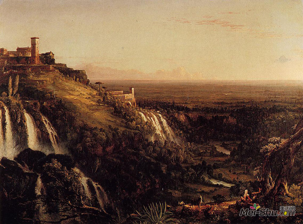 托马斯·科尔(Thomas Cole)高清作品《The Cascatelli, Tivoli, Looking Towards Rome (View of Rome f》