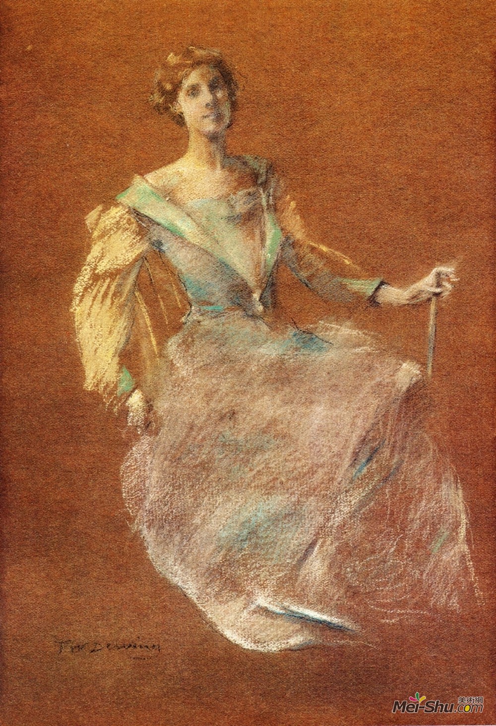 托马斯·杜因(Thomas Dewing)高清作品《蓝色女士》