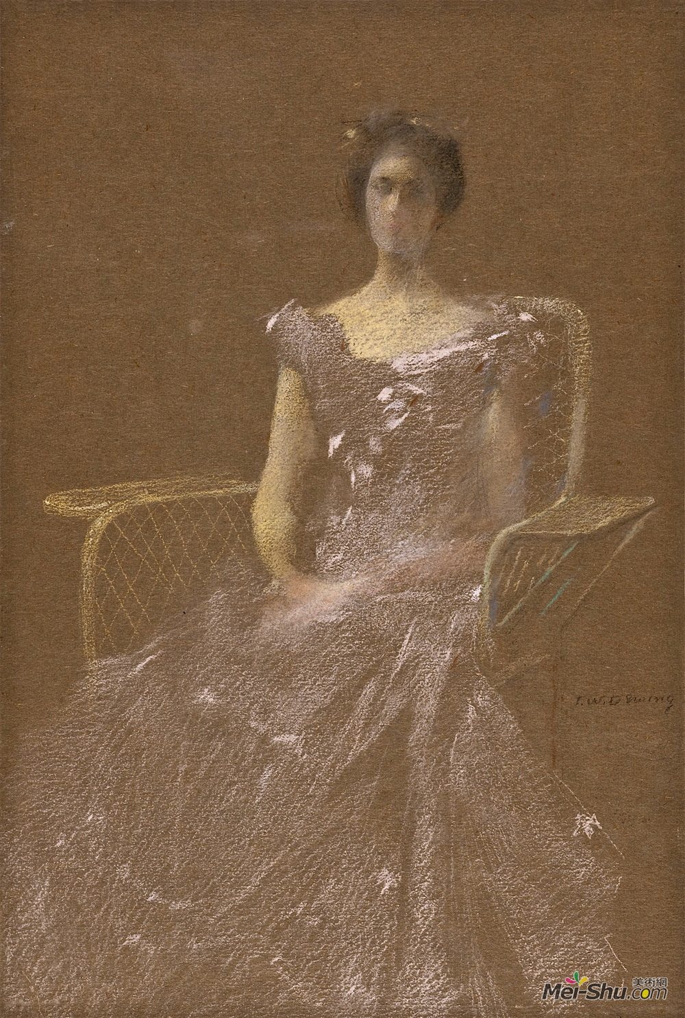 托马斯·杜因(Thomas Dewing)高清作品《藤椅夫人》