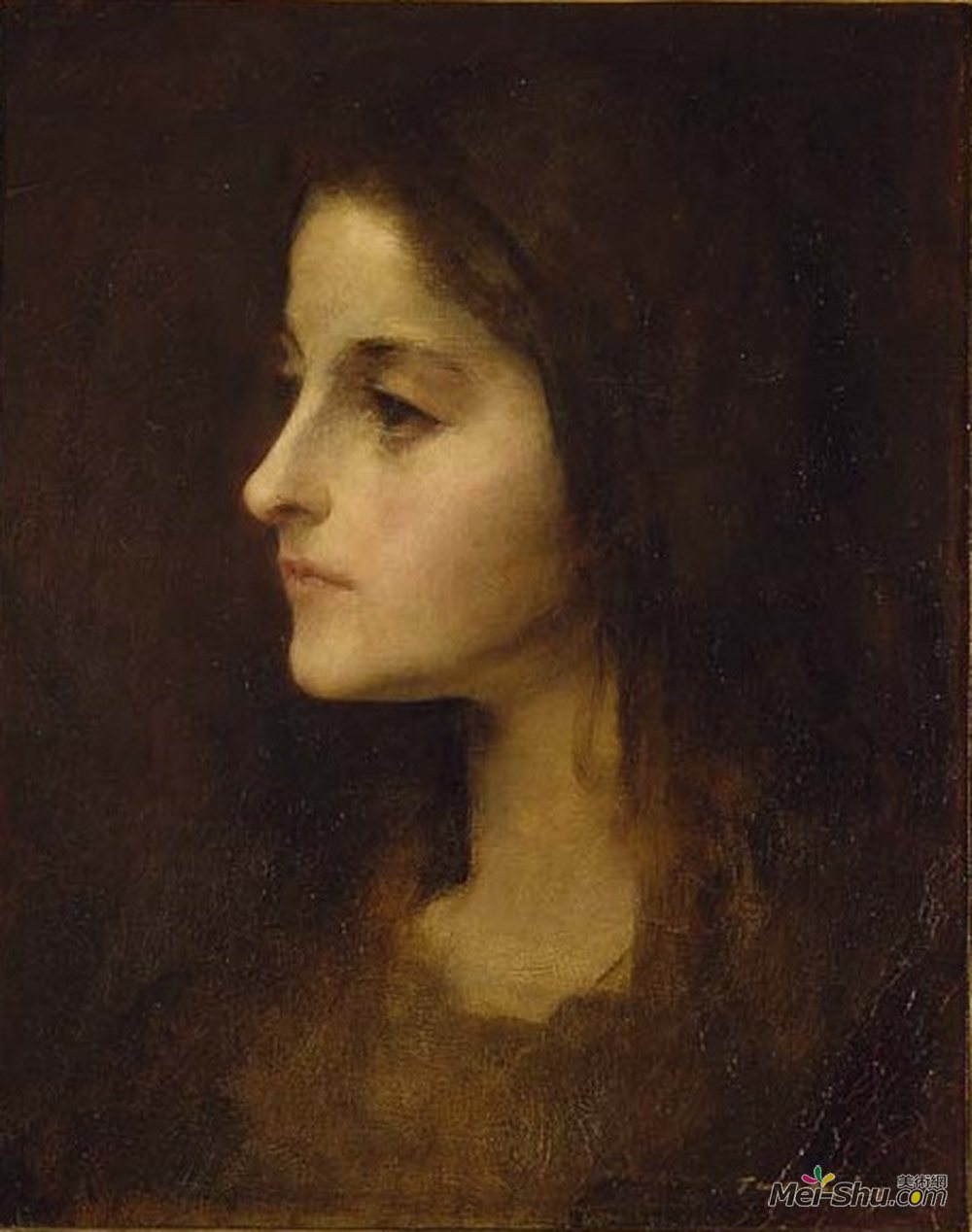 托马斯·杜因(Thomas Dewing)高清作品《一个年轻女孩的肖像》