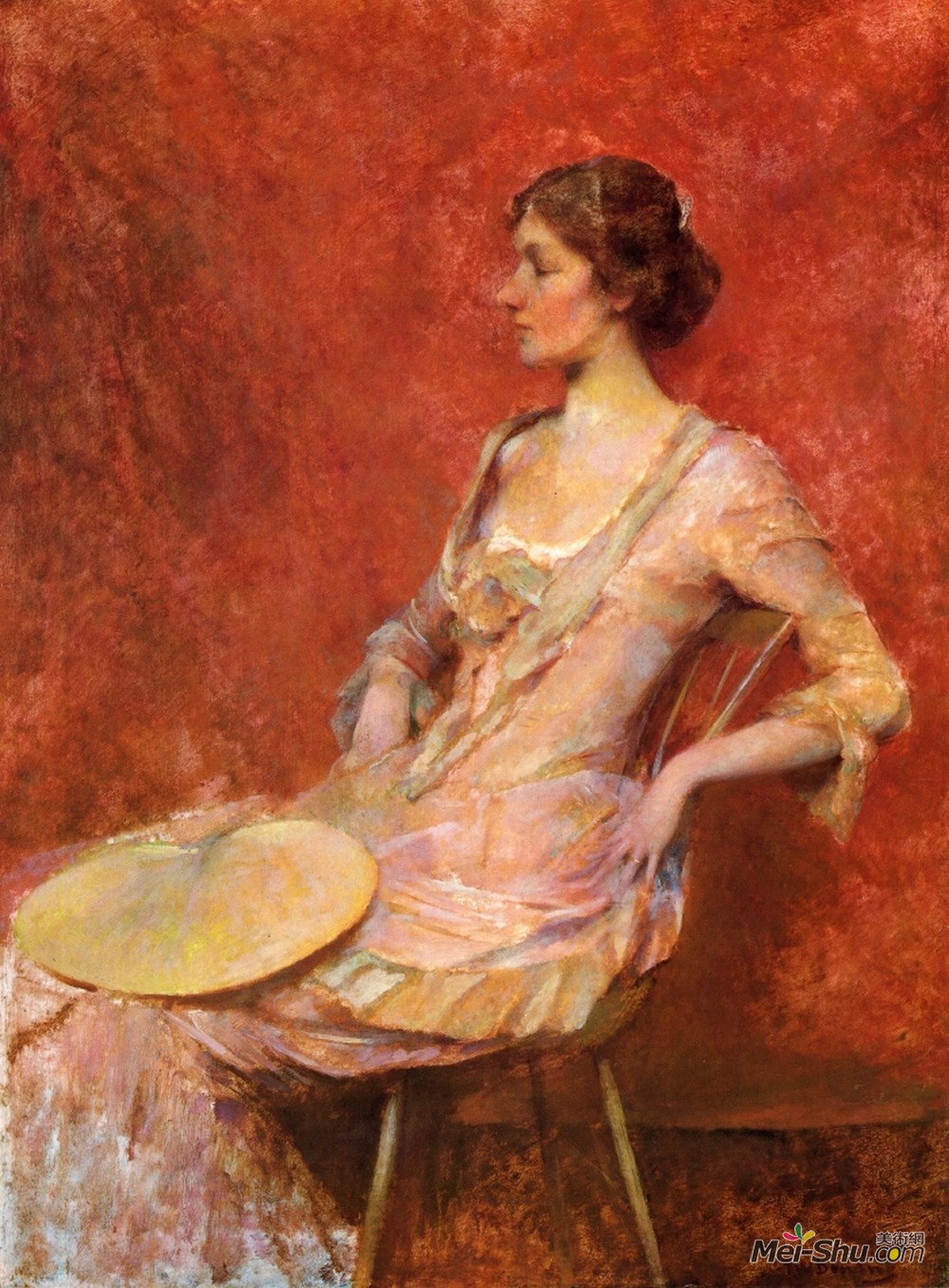 托马斯·杜因(Thomas Dewing)高清作品《棕榈叶扇》