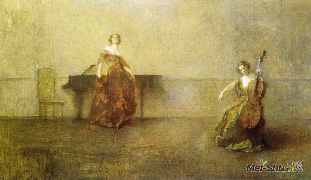托马斯·杜因(Thomas Dewing)高清作品《歌曲和大提琴》