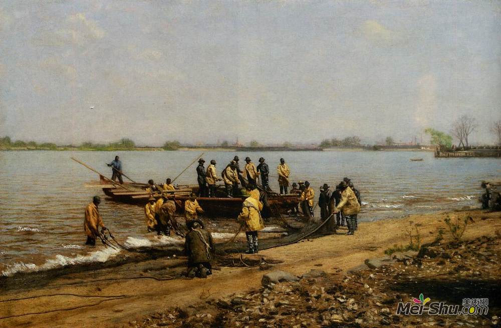 托马斯·伊肯斯(Thomas Eakins)高清作品《特拉华河格洛斯特的鲱鱼捕鱼》