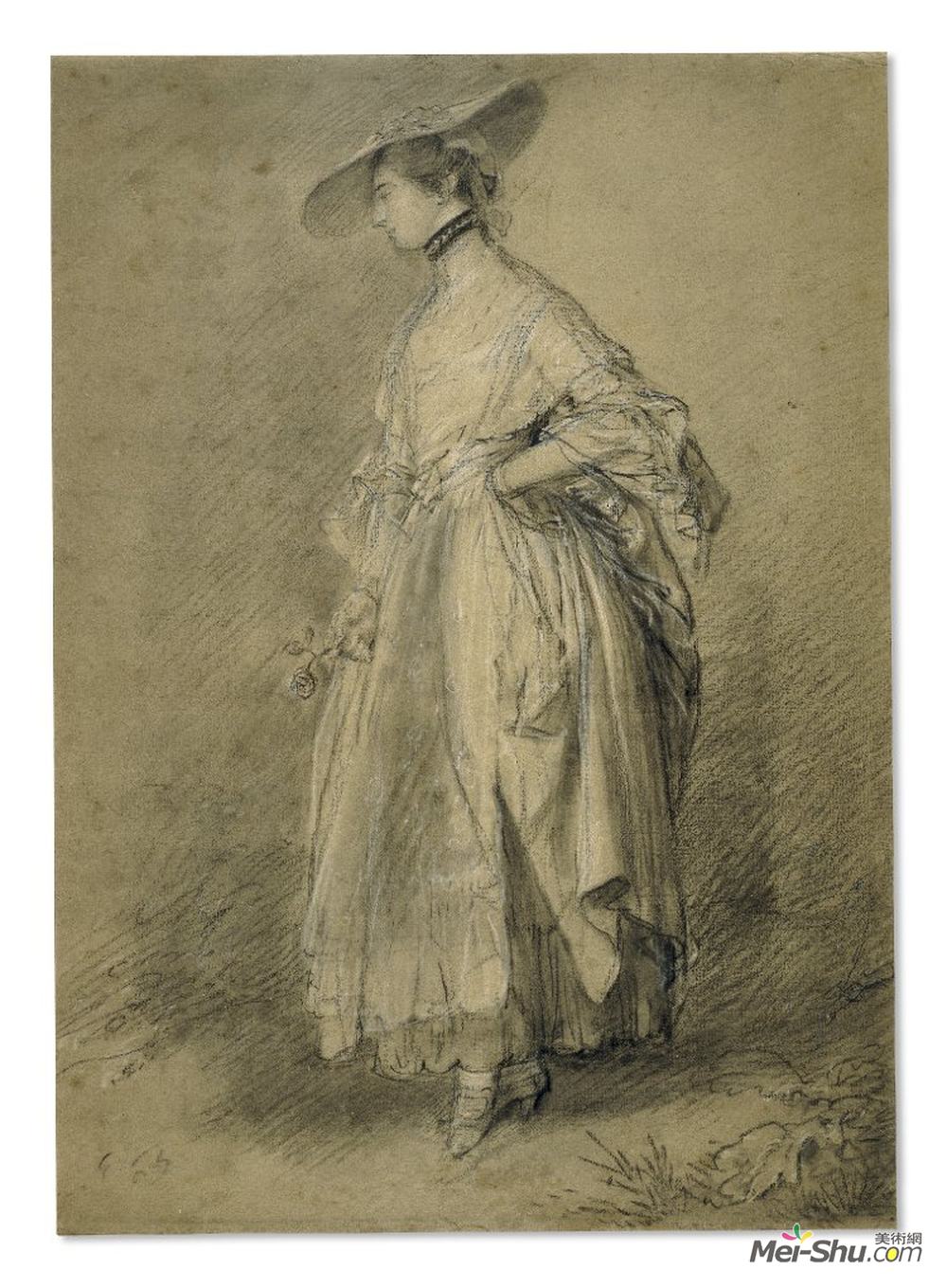 托马斯·庚斯博罗(Thomas Gainsborough)高清作品《有玫瑰花的女人》