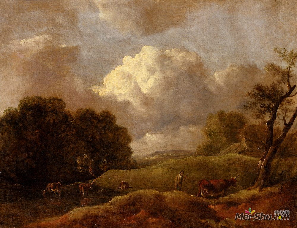 托马斯·庚斯博罗(Thomas Gainsborough)高清作品《广袤的牛群景观》