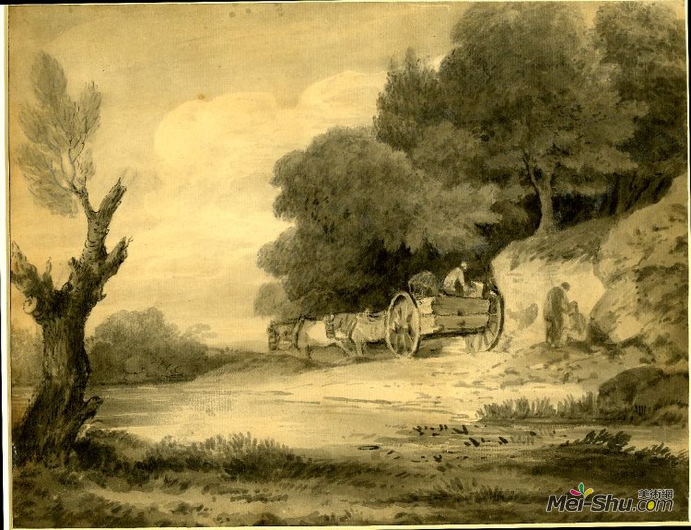 托马斯·庚斯博罗(Thomas Gainsborough)高清作品《手推车路旁人物》