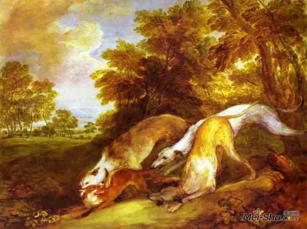 托马斯·庚斯博罗(Thomas Gainsborough)高清作品《灰狗追逐狐狸》