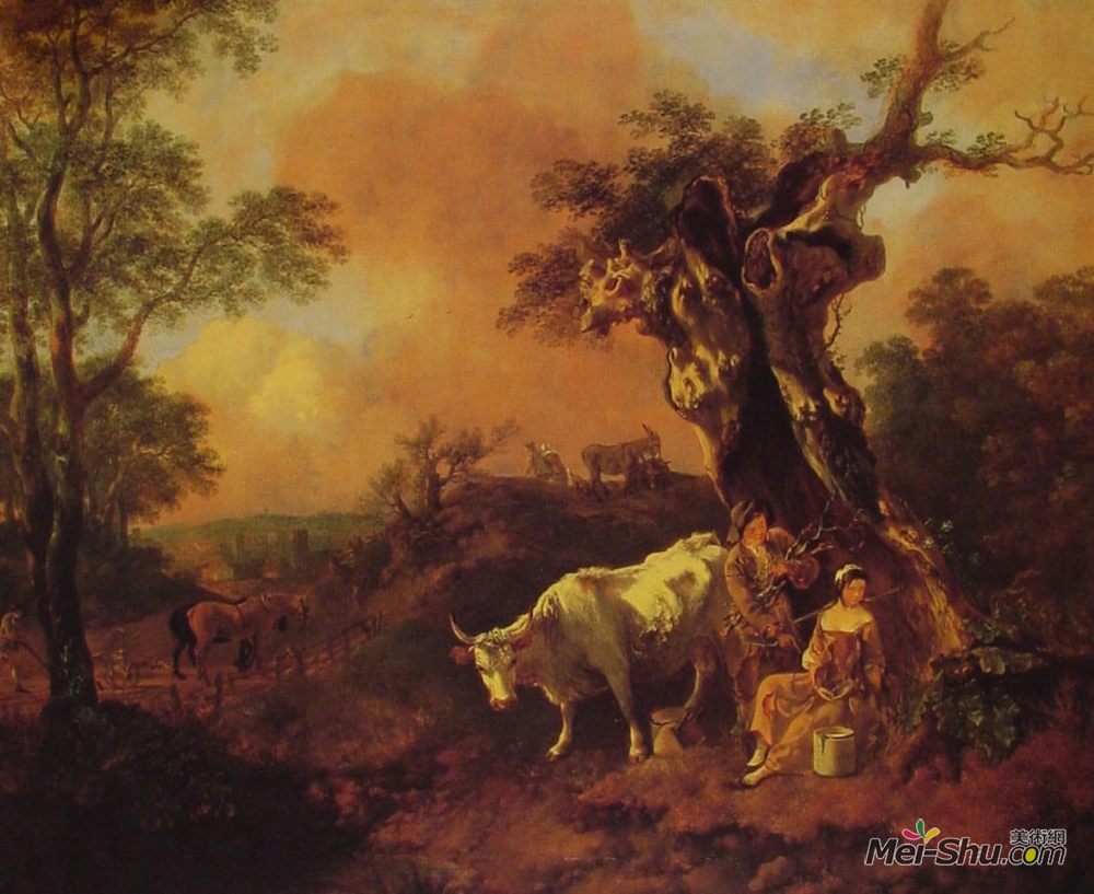 托马斯·庚斯博罗(Thomas Gainsborough)高清作品《景观与伐木工和挤奶女工》