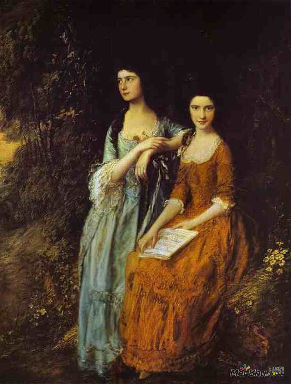 托马斯·庚斯博罗(Thomas Gainsborough)高清作品《The Linley Sisters (Mrs. Sheridan and Mrs. Tickell)》