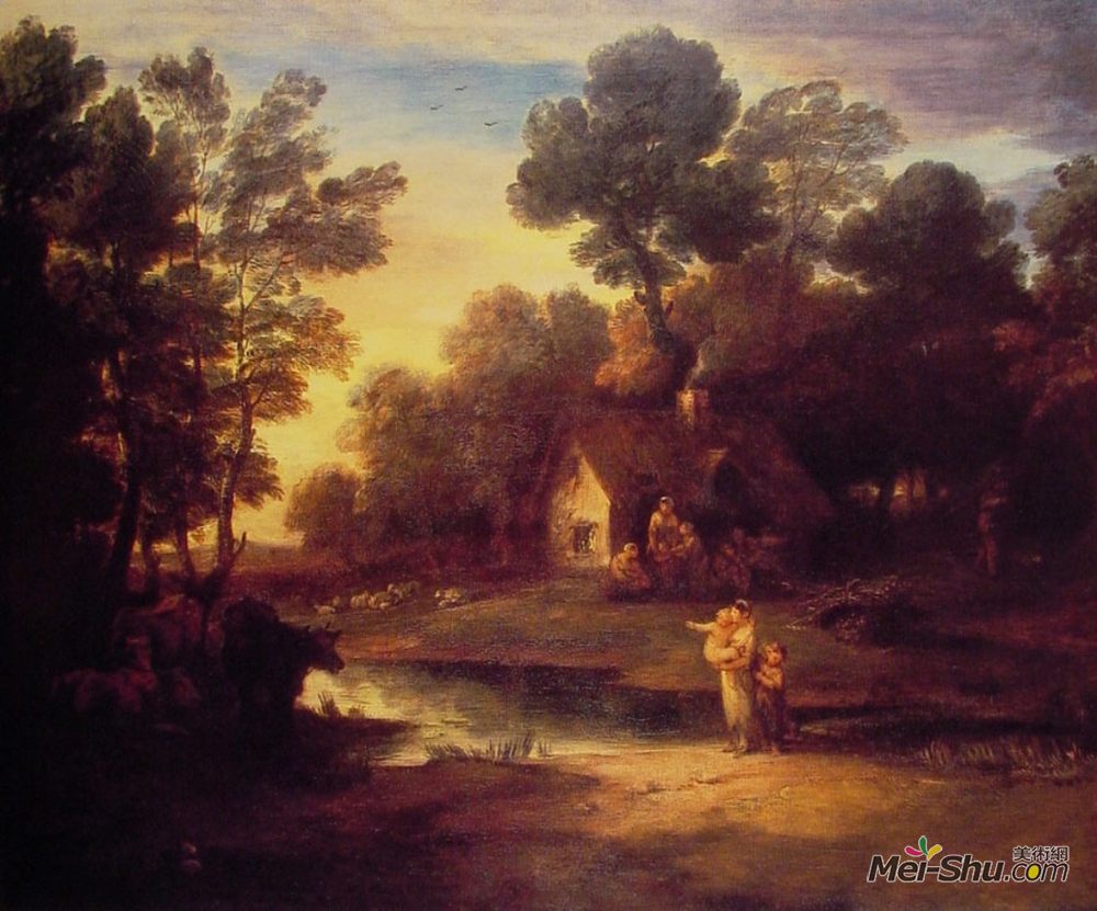 托马斯·庚斯博罗(Thomas Gainsborough)高清作品《树林中的牛群和池塘》