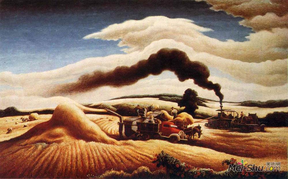 托马斯·哈特·本顿(Thomas Hart Benton)高清作品《脱粒小麦》