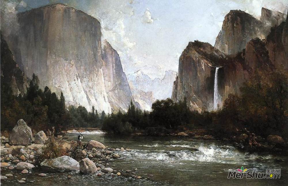 托马斯·希尔(Thomas Hill)高清作品《约塞米蒂谷默塞德河的琵琶捕鱼1891》