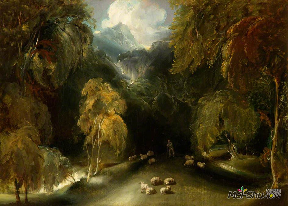 托马斯·劳伦斯(Thomas Lawrence)高清作品《A View of Dovedale, Looking toward Thorpe Cloud》