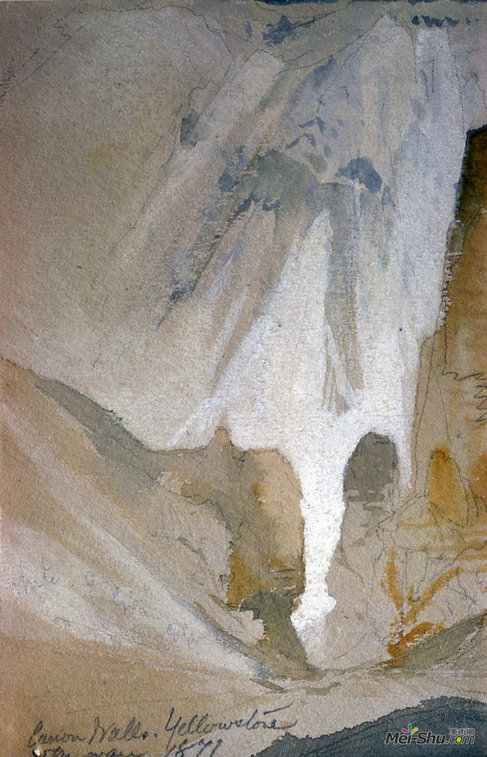 托马斯·莫兰(Thomas Moran)高清作品《峡谷墙，黄石（草图）》