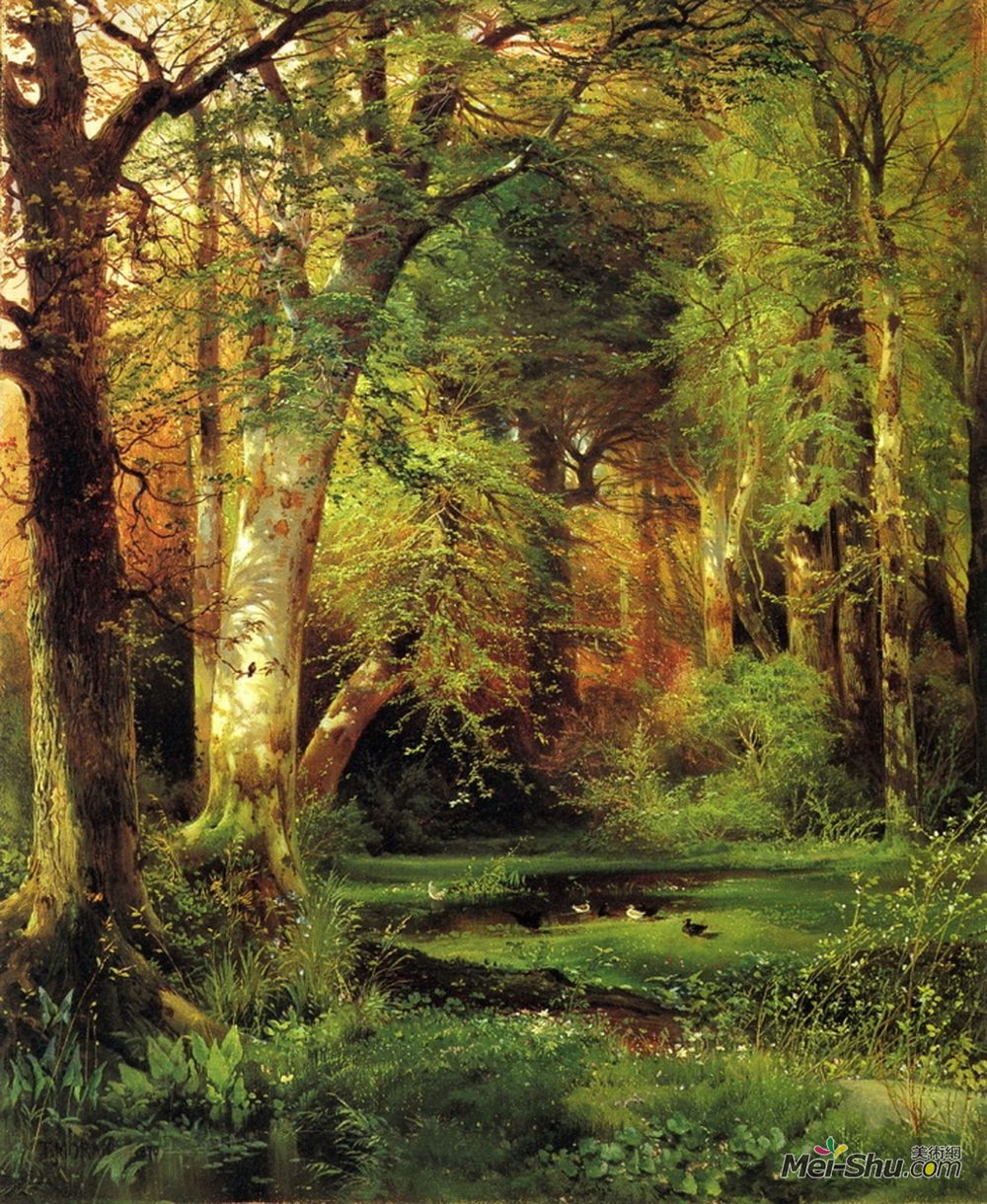 托马斯·莫兰(Thomas Moran)高清作品《森林景观》
