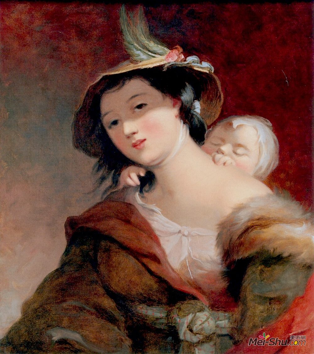 托马斯·苏利(Thomas Sully)高清作品《吉普赛妇女与儿童，穆里洛之后》