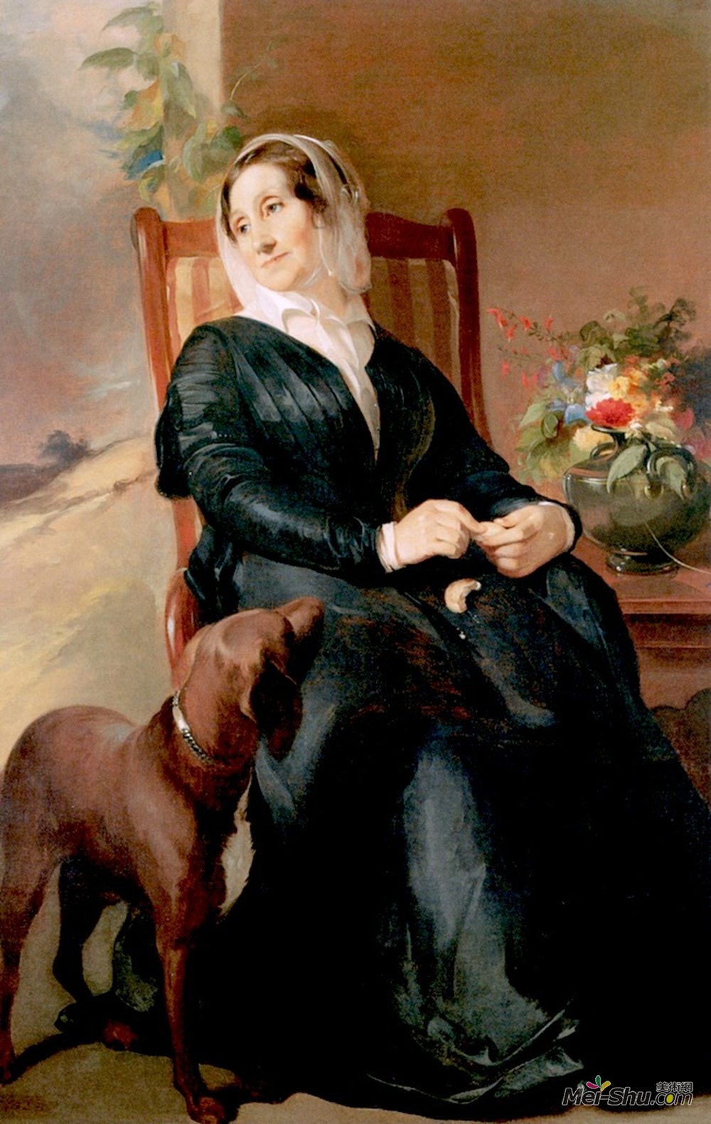 托马斯·苏利(Thomas Sully)高清作品《莎拉萨利和她的狗，桥》