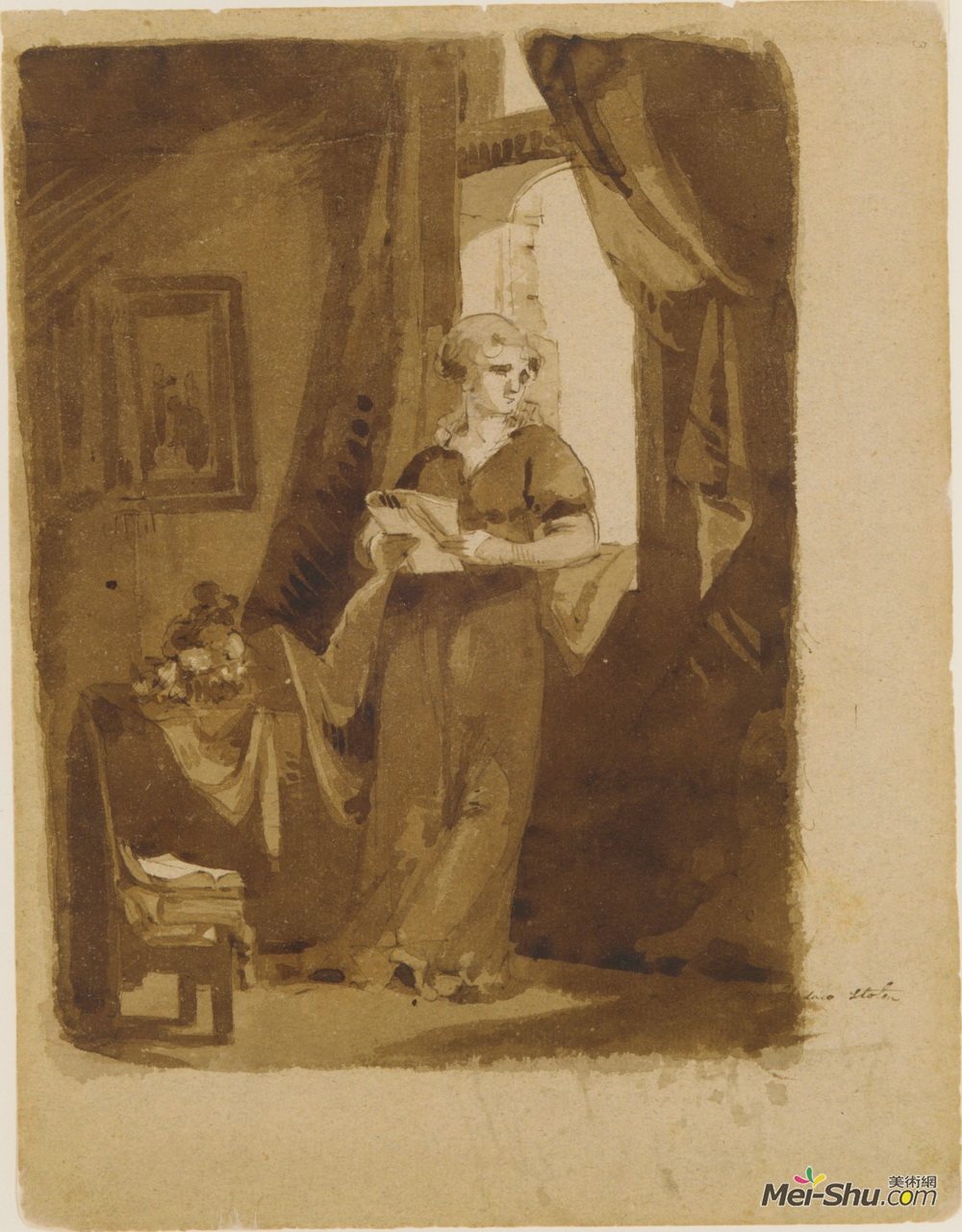 托马斯·苏利(Thomas Sully)高清作品《窗外的女人（从速写本）》