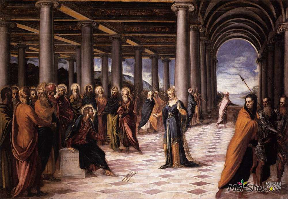 丁托莱托(Tintoretto)高清作品《基督与奸淫的女人》