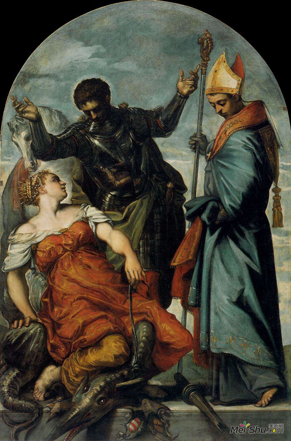 丁托莱托(Tintoretto)高清作品《圣路易斯，圣乔治和公主》