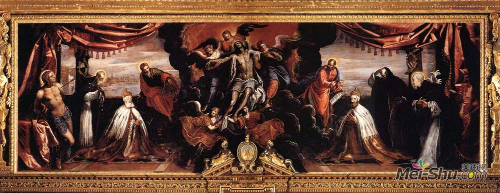 丁托莱托(Tintoretto)高清作品《The Dead Christ Adored by Doges Pietro Lando and Marcantonio》