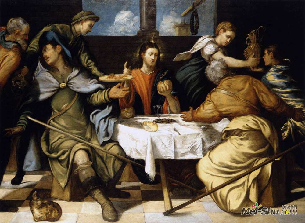 丁托莱托(Tintoretto)高清作品《在伊默斯的晚餐》