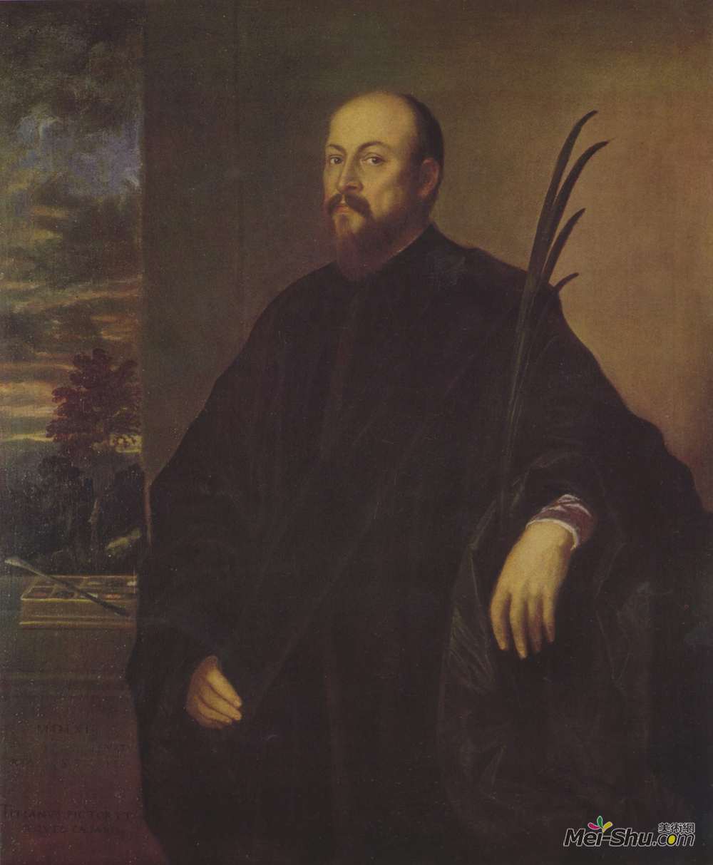 提香·韦切利奥(Titian)高清作品《一棵棕榈树画家的肖像》