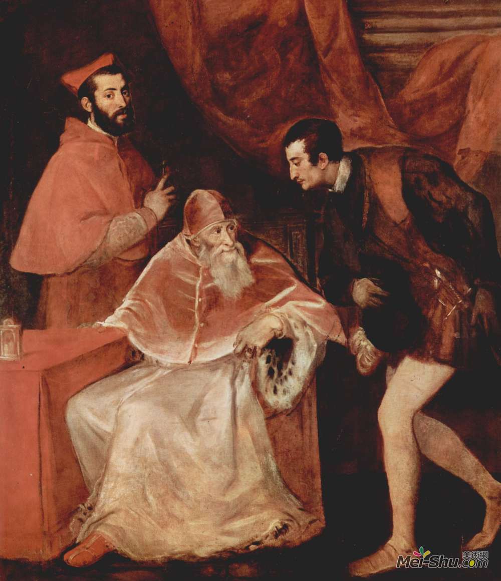 提香·韦切利奥(Titian)高清作品《Portrait of Pope Paul III, Cardinal Alessandro Farnese and D》