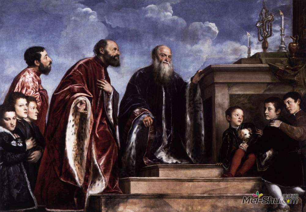 提香·韦切利奥(Titian)高清作品《The Vendramin Family Venerating a Relic of the True Cross》