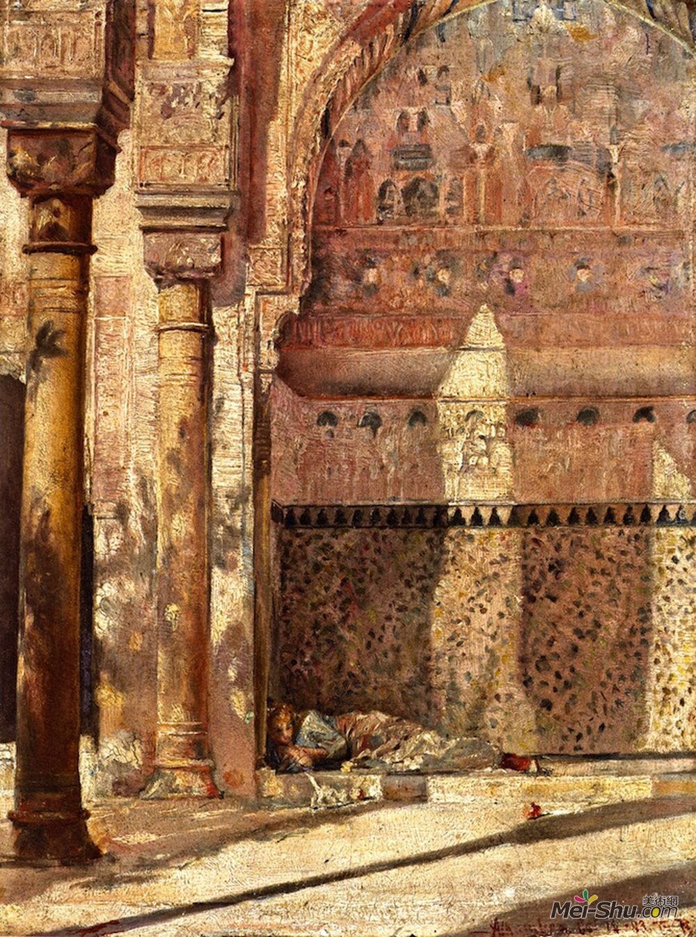 汤姆·罗伯茨(Tom Roberts)高清作品《晒太阳——阿尔罕布拉的一个角落》