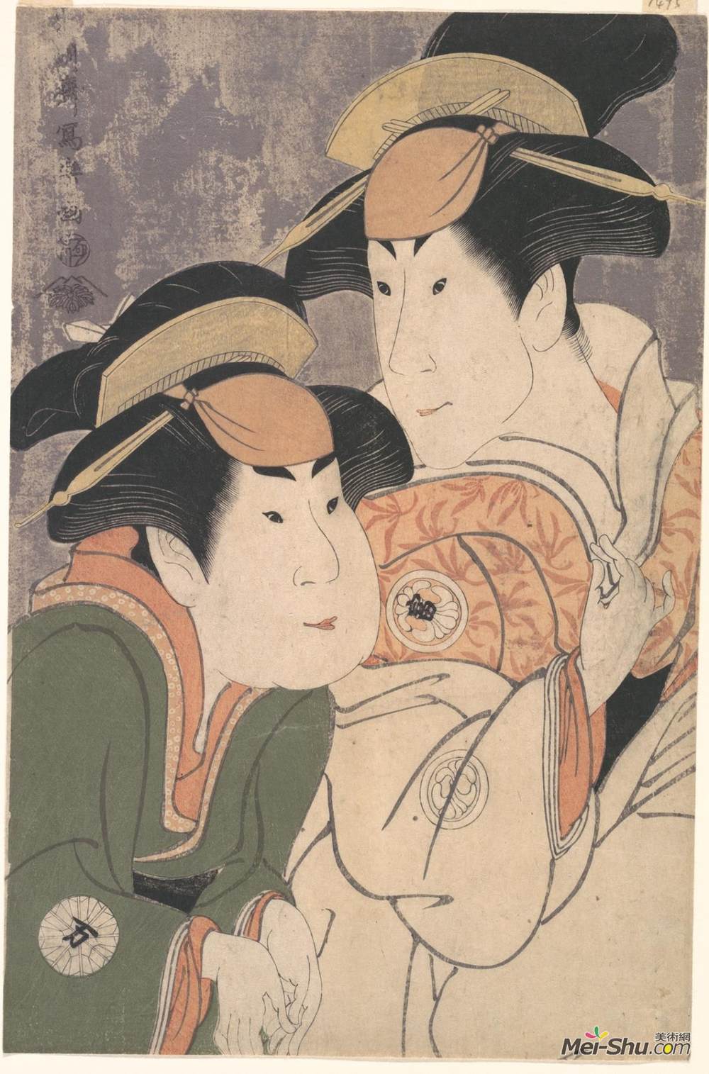 东洲斋写乐(Tōshūsai Sharaku)高清作品《Segawa Tomisaburō II and Nakamura Manyo as Yadorigi and Her》