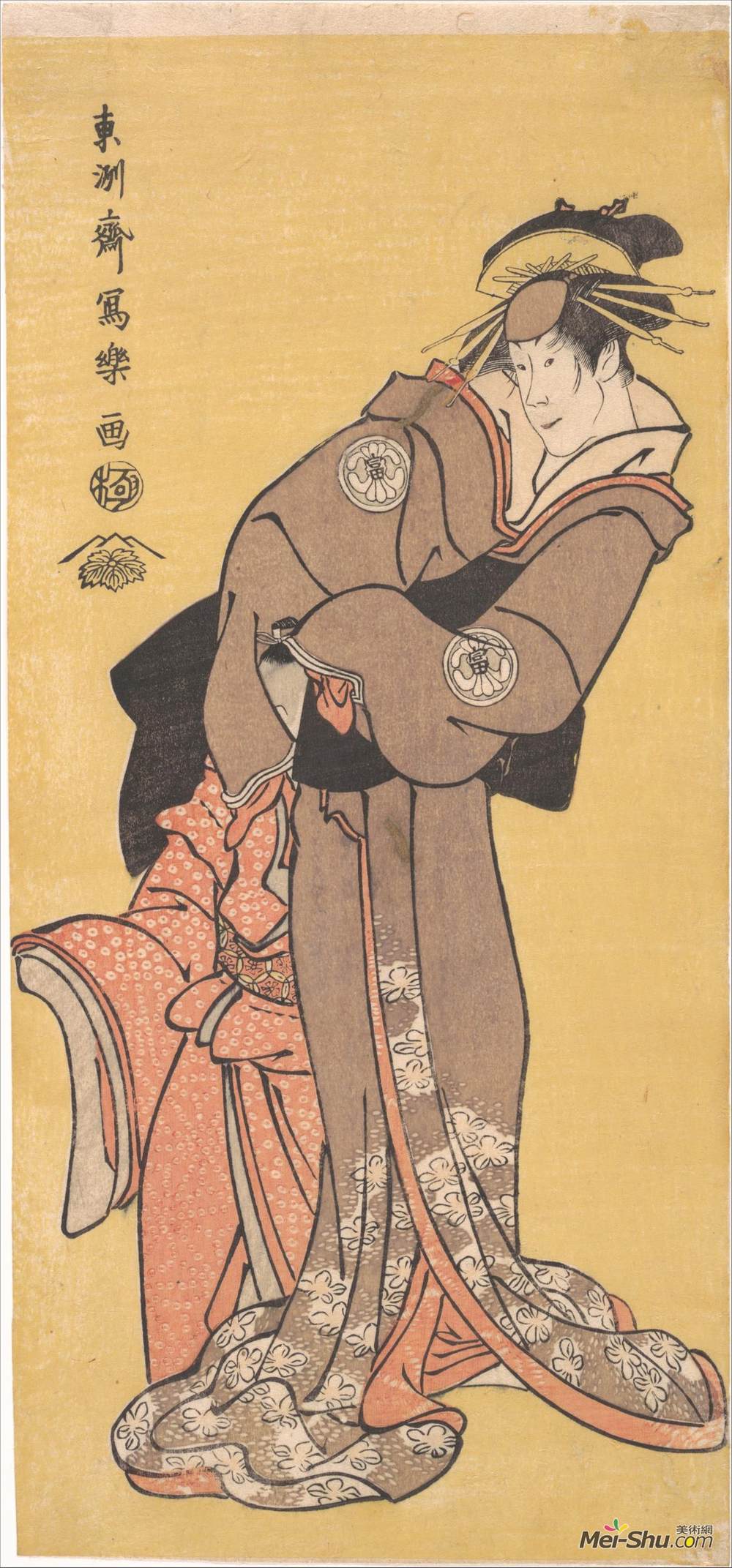 东洲斋写乐(Tōshūsai Sharaku)高清作品《Actor Segawa Tomisaburo II as the Courtesan Toyama and Actor》