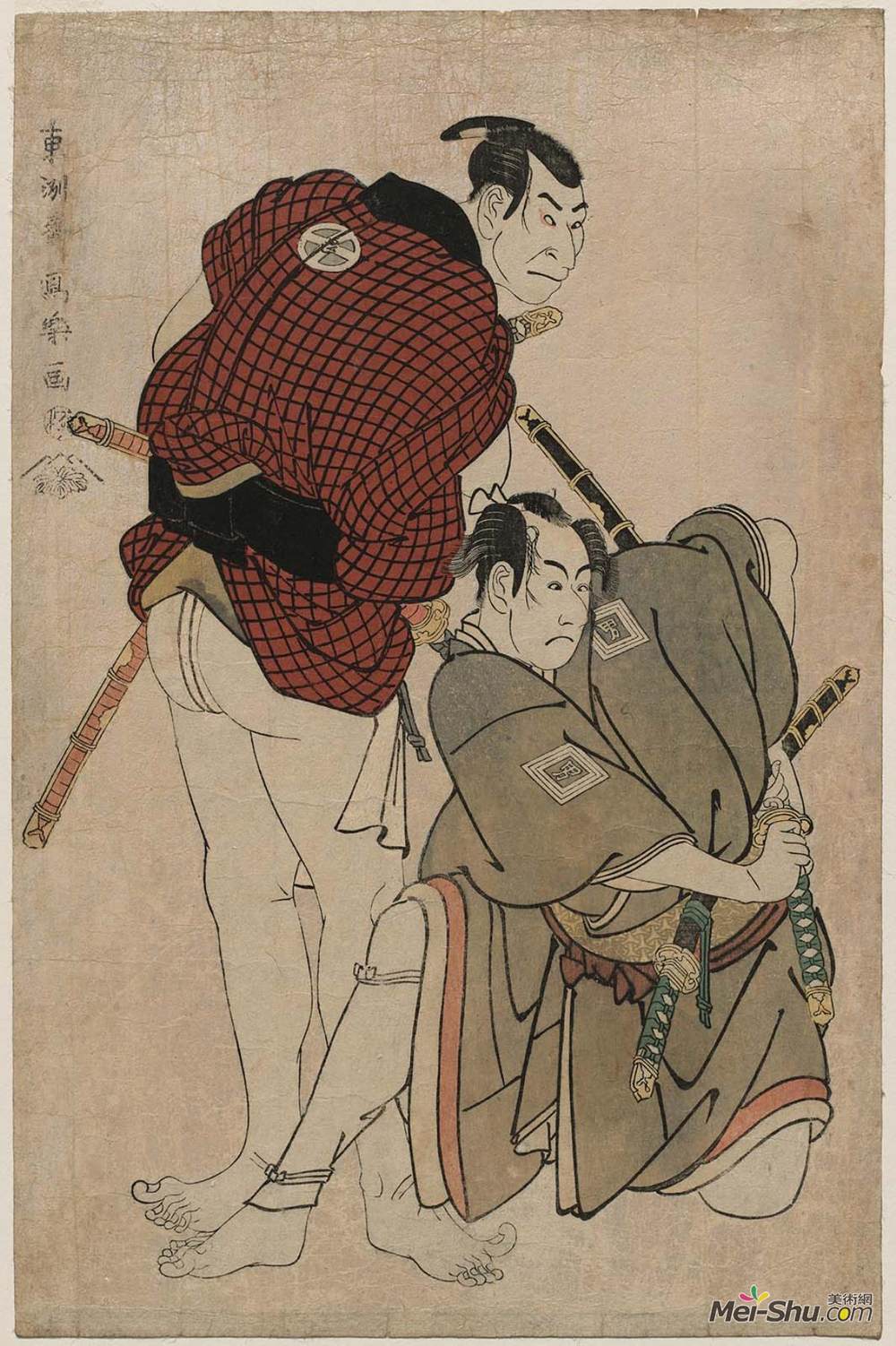 东洲斋写乐(Tōshūsai Sharaku)高清作品《Ichikawa Omezō I as Tomita Hyōtarō, and ?tani Oniji II as》