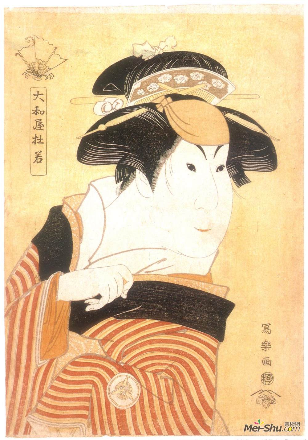 东洲斋写乐(Tōshūsai Sharaku)高清作品《Iwai Hanshirō IV as San, the maid servant of Ukiyonosuke, ac》