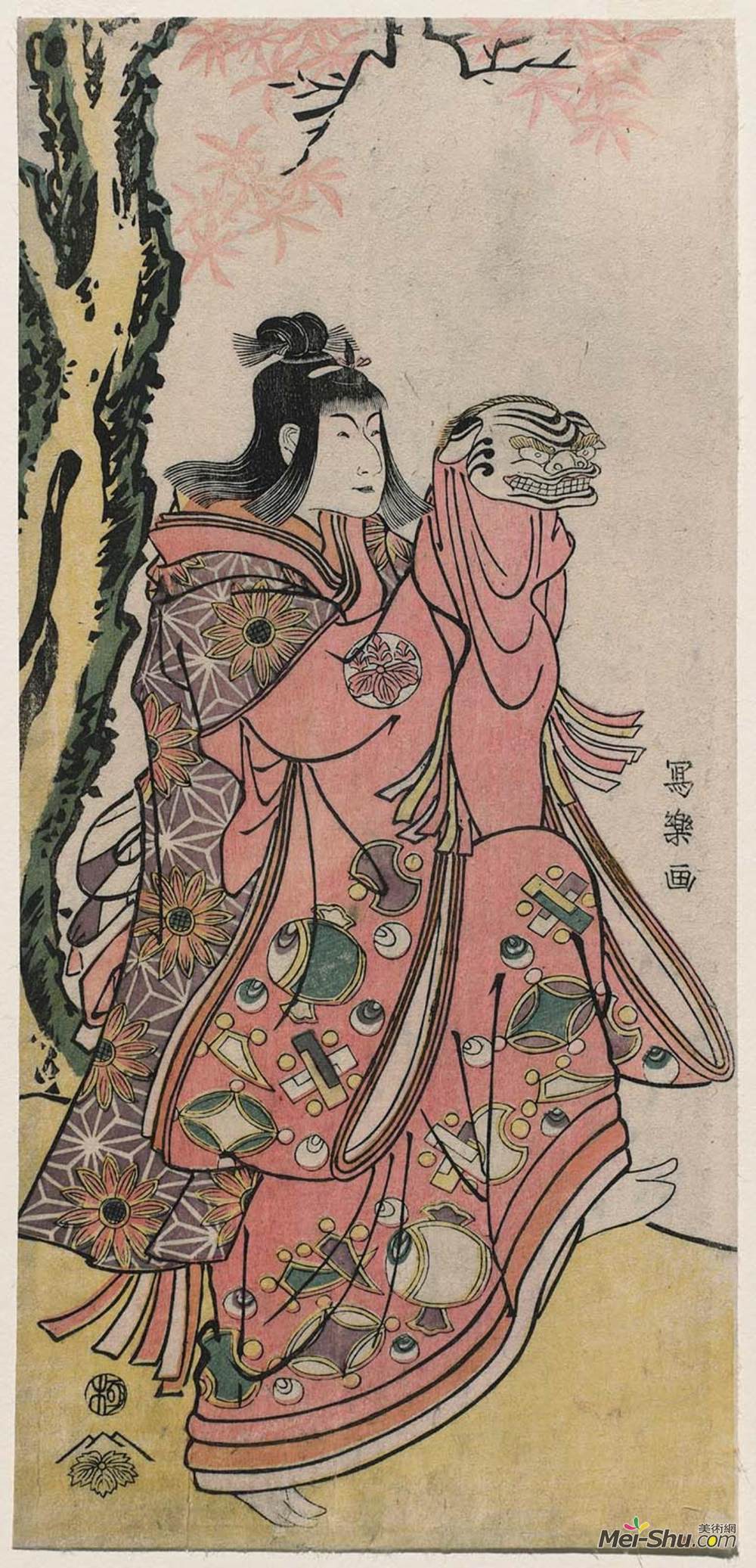 东洲斋写乐(Tōshūsai Sharaku)高清作品《中山托米萨布尔：作为一个木偶表演舞狮》