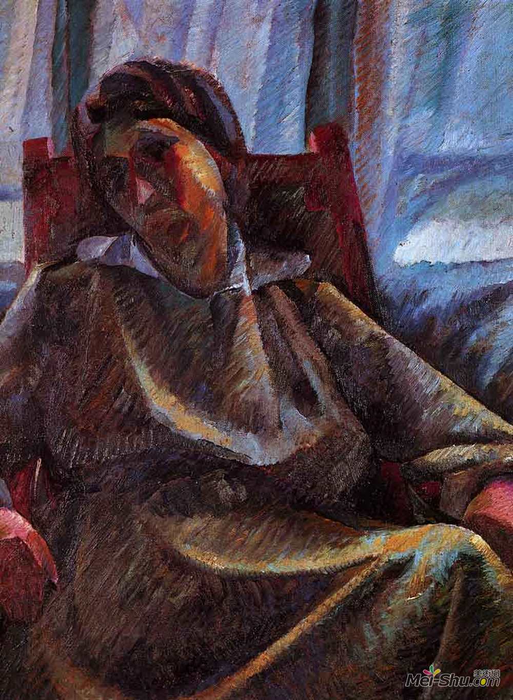 翁贝托·薄邱尼(Umberto Boccioni)高清作品《塑料合成-就座者》
