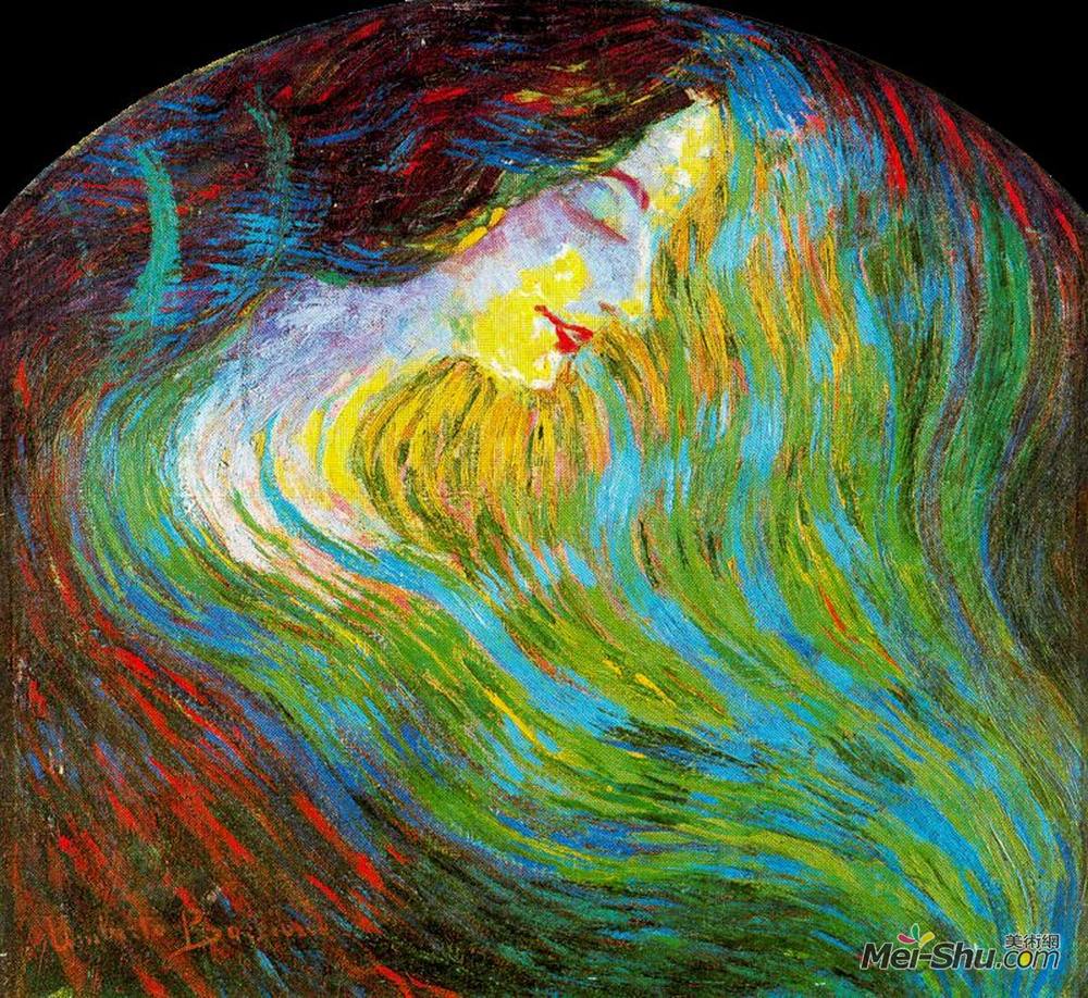 翁贝托·薄邱尼(Umberto Boccioni)高清作品《女性面孔研究》