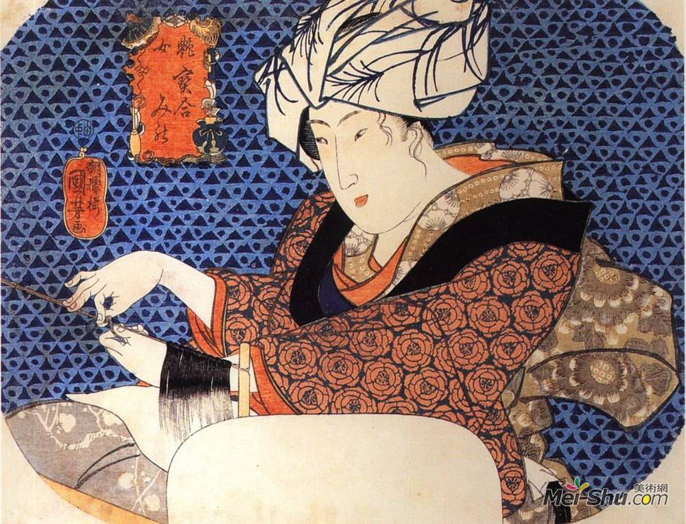 歌川国芳(Utagawa Kuniyoshi)高清作品《戴假发的女人》