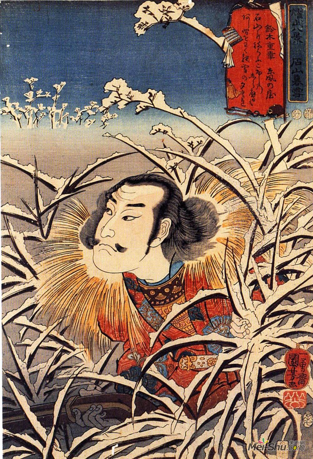 歌川国芳(utagawa kuniyoshi)高清作品:lingering snow at ishiyama