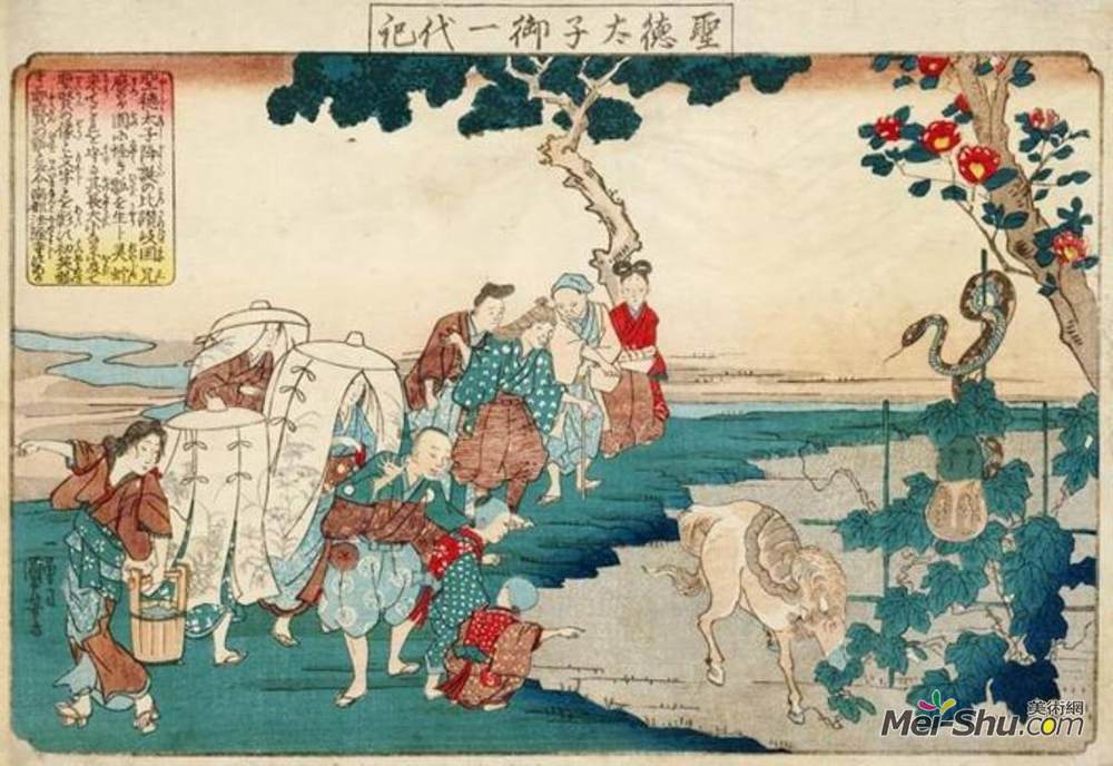 歌川国芳(Utagawa Kuniyoshi)高清作品《人们停下来仰慕奇迹般出现的葫芦》