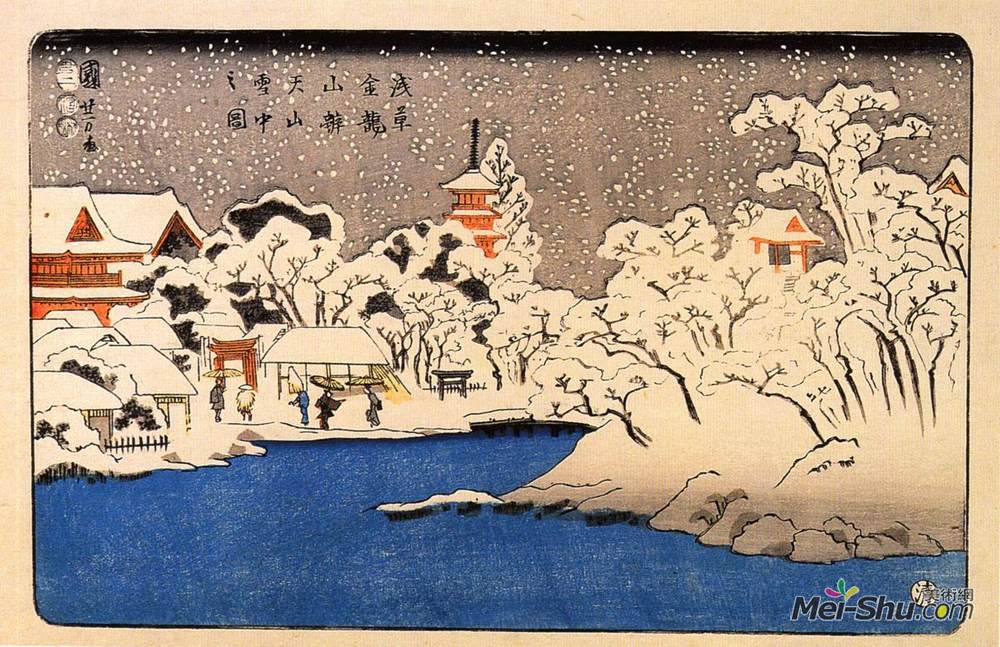 歌川国芳(Utagawa Kuniyoshi)高清作品《金日空寺的一场暴风雪》