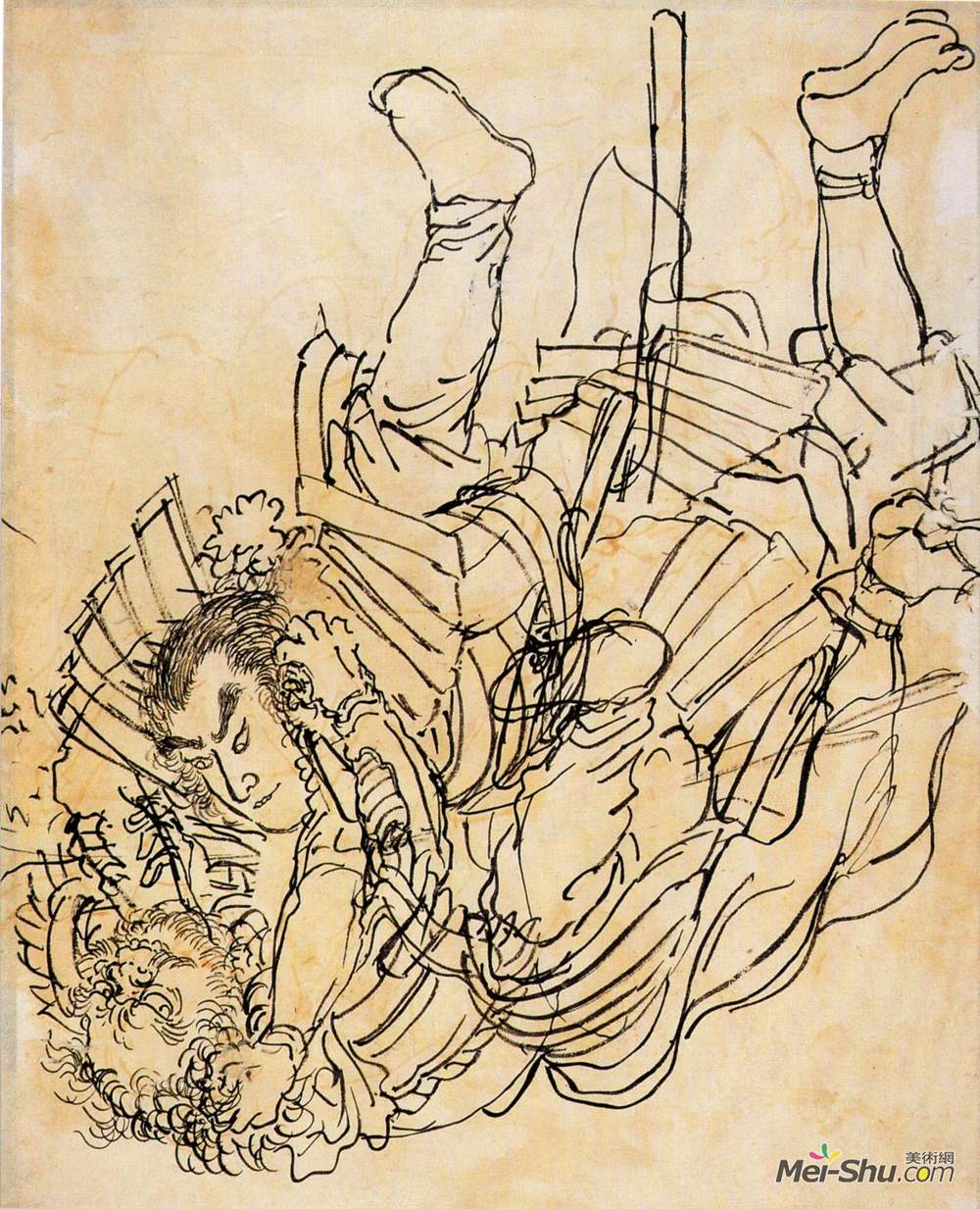歌川国芳(Utagawa Kuniyoshi)高清作品《水下对抗中的两个对手》