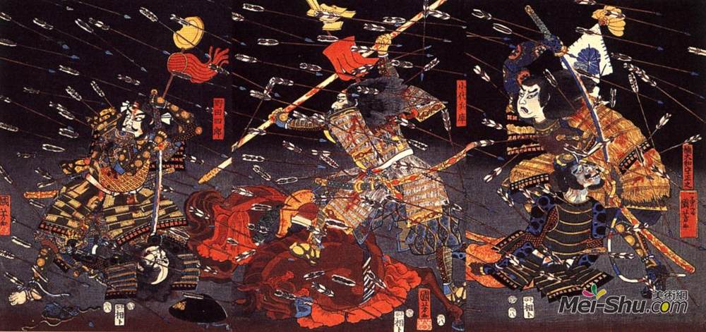 歌川国芳(Utagawa Kuniyoshi)高清作品《The last stand of the Kusunoki at Shijonawate》